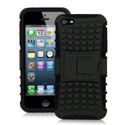 iPhone 5 5S TPU+PC Dual  Hybrid Case with Stand (Black-Black)